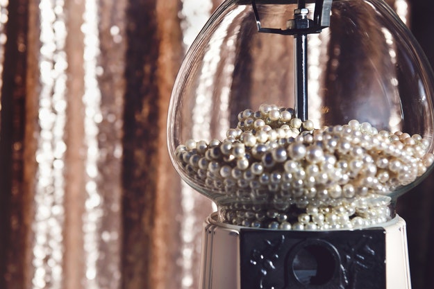 Pearls in a clear candy dispenser. 