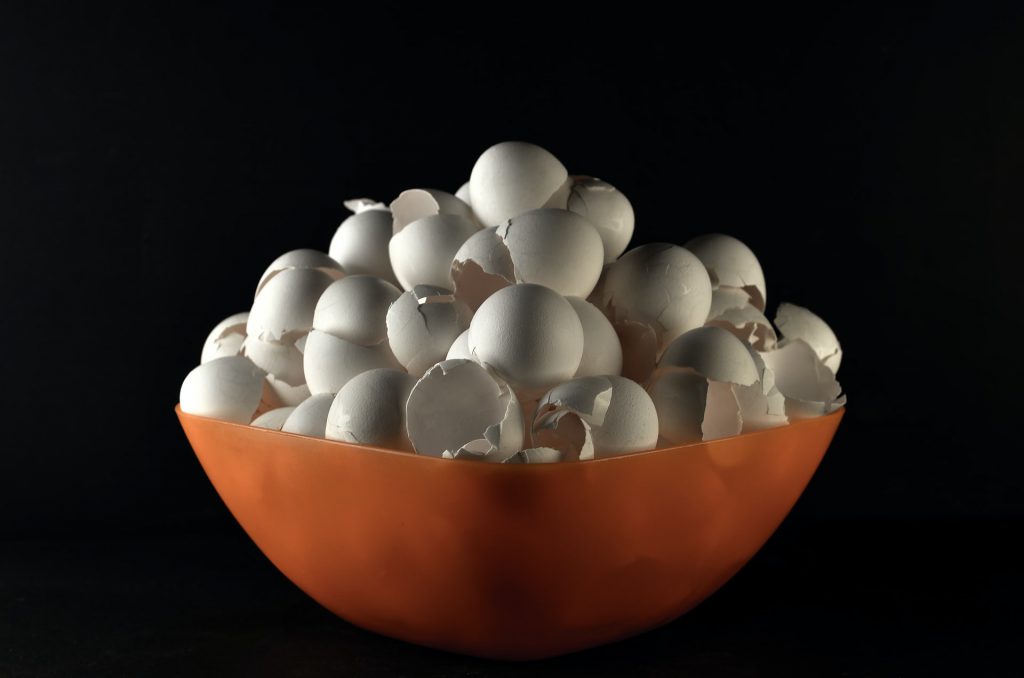 A bowl of white eggshells.