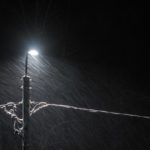 Street light in the snow storm