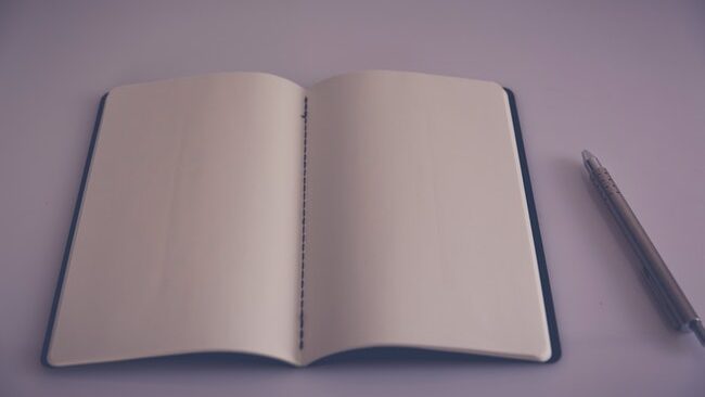 An open notebook with blank pages